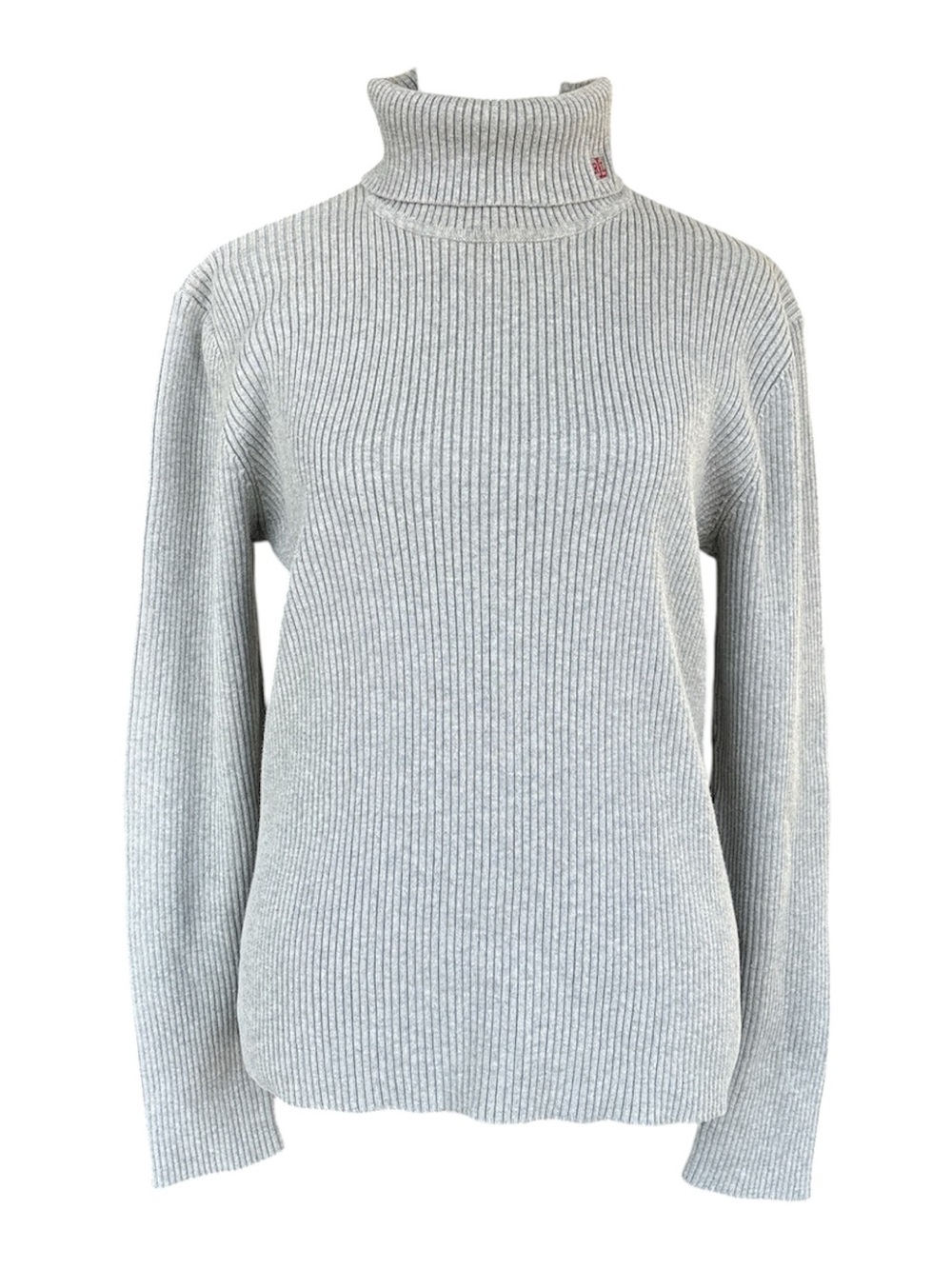 Lauren Ralph Lauren Vintage Ribbed Turtleneck Long Sleeve Top Grey/Red Logo S - Picture 2 of 7